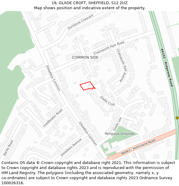 19, GLADE CROFT, SHEFFIELD, S12 2UZ: Location map and indicative extent of plot