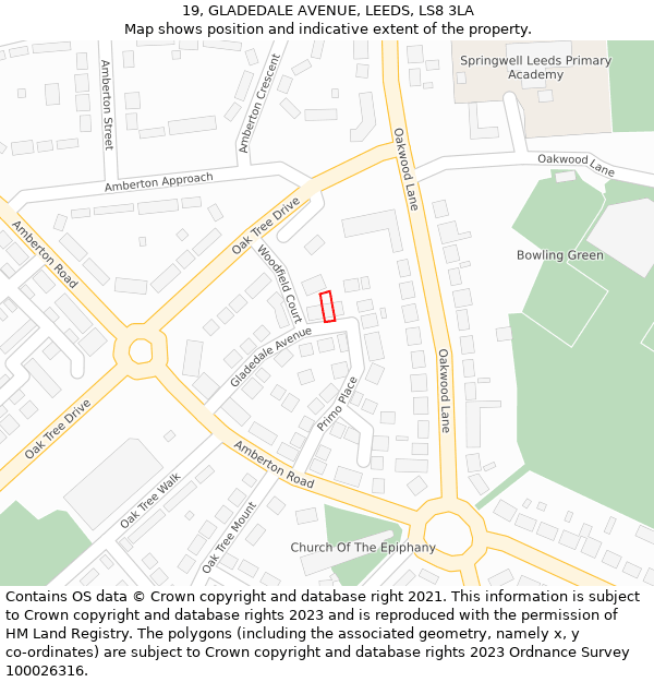 19, GLADEDALE AVENUE, LEEDS, LS8 3LA: Location map and indicative extent of plot