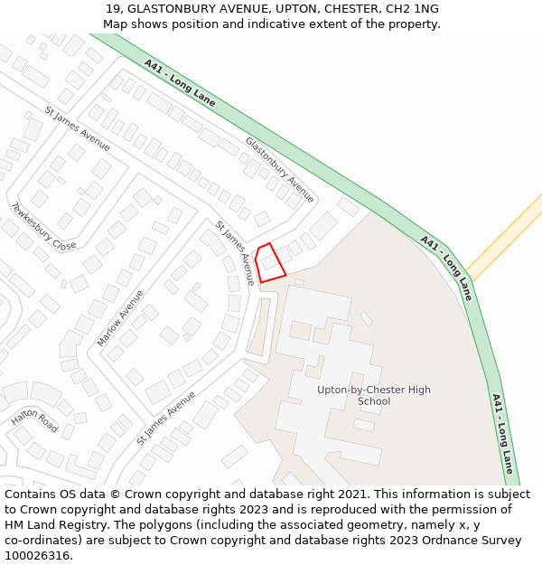 19, GLASTONBURY AVENUE, UPTON, CHESTER, CH2 1NG: Location map and indicative extent of plot