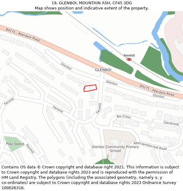 19, GLENBOI, MOUNTAIN ASH, CF45 3DG: Location map and indicative extent of plot