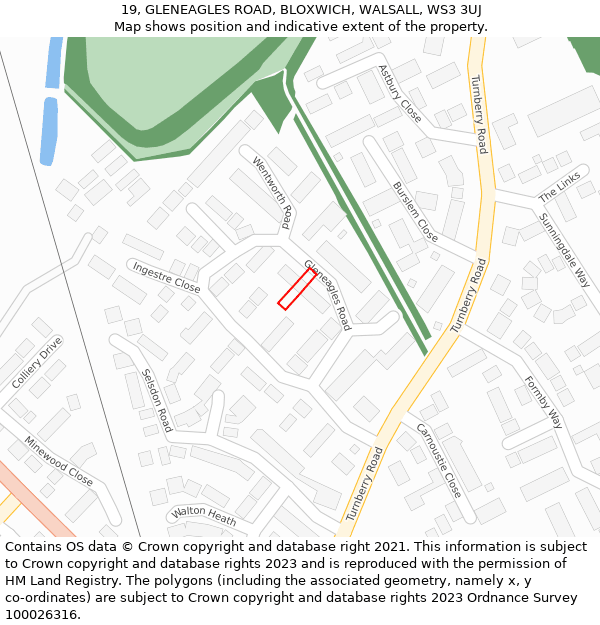 19, GLENEAGLES ROAD, BLOXWICH, WALSALL, WS3 3UJ: Location map and indicative extent of plot