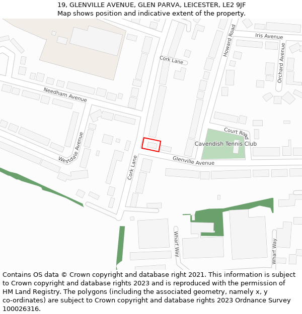 19, GLENVILLE AVENUE, GLEN PARVA, LEICESTER, LE2 9JF: Location map and indicative extent of plot