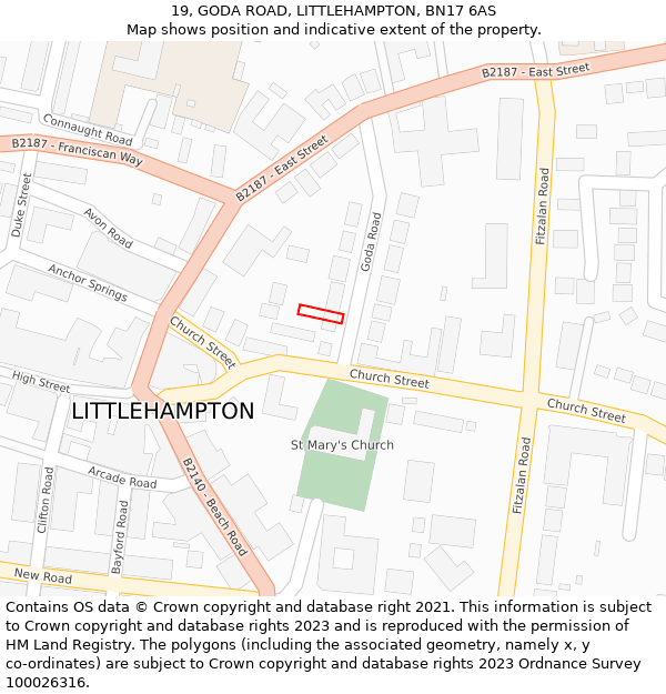 19, GODA ROAD, LITTLEHAMPTON, BN17 6AS: Location map and indicative extent of plot