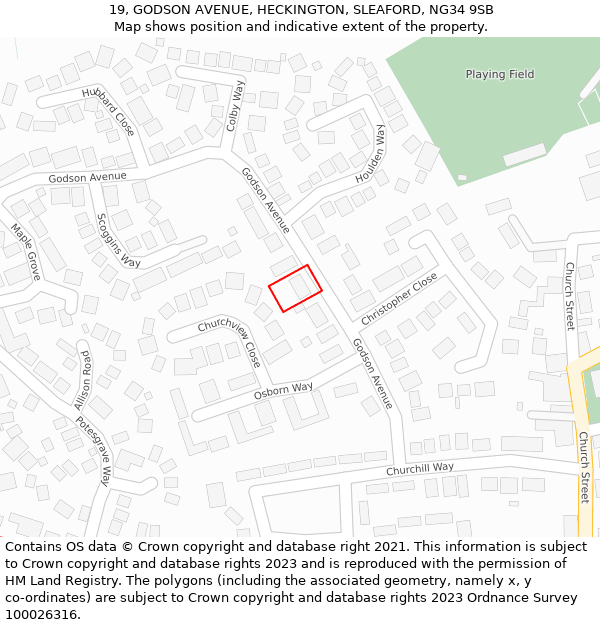 19, GODSON AVENUE, HECKINGTON, SLEAFORD, NG34 9SB: Location map and indicative extent of plot