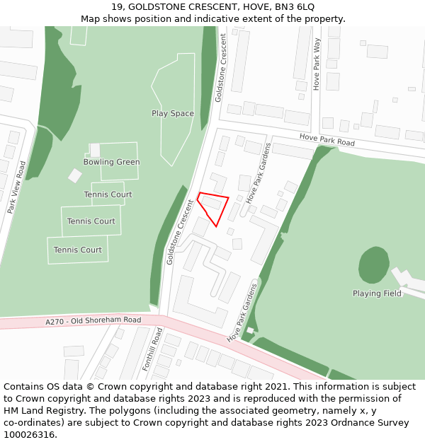 19, GOLDSTONE CRESCENT, HOVE, BN3 6LQ: Location map and indicative extent of plot