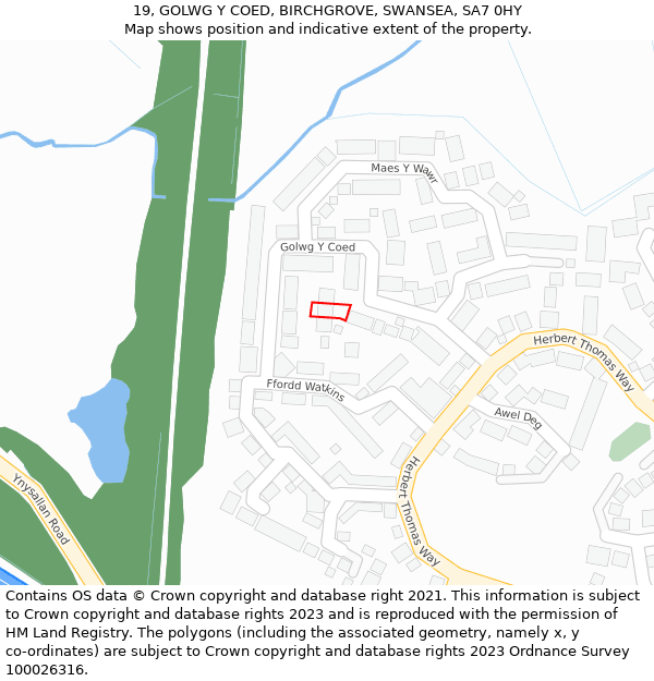 19, GOLWG Y COED, BIRCHGROVE, SWANSEA, SA7 0HY: Location map and indicative extent of plot