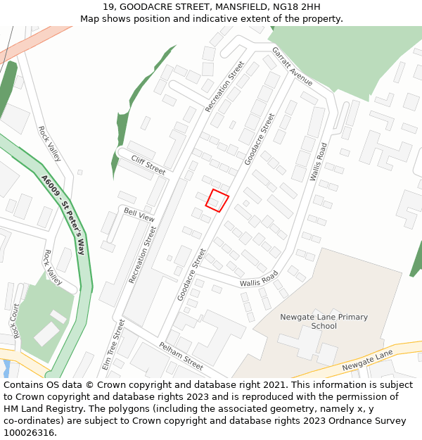 19, GOODACRE STREET, MANSFIELD, NG18 2HH: Location map and indicative extent of plot