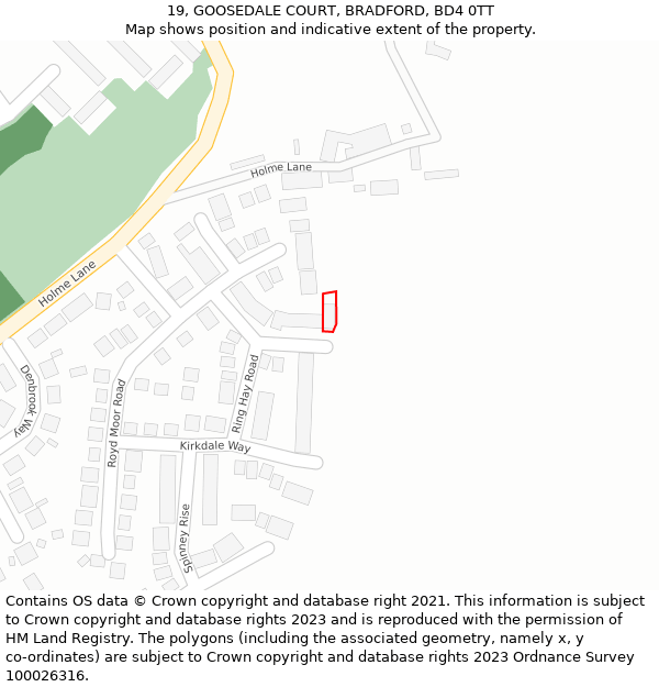 19, GOOSEDALE COURT, BRADFORD, BD4 0TT: Location map and indicative extent of plot