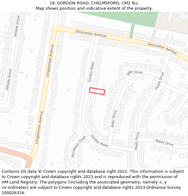 19, GORDON ROAD, CHELMSFORD, CM2 9LL: Location map and indicative extent of plot