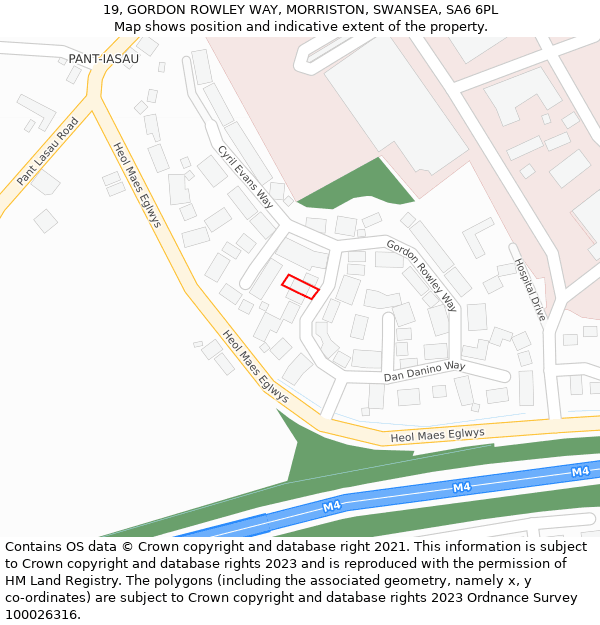 19, GORDON ROWLEY WAY, MORRISTON, SWANSEA, SA6 6PL: Location map and indicative extent of plot