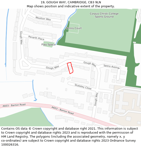 19, GOUGH WAY, CAMBRIDGE, CB3 9LN: Location map and indicative extent of plot