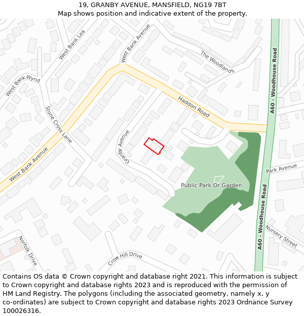 19, GRANBY AVENUE, MANSFIELD, NG19 7BT: Location map and indicative extent of plot