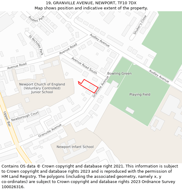 19, GRANVILLE AVENUE, NEWPORT, TF10 7DX: Location map and indicative extent of plot