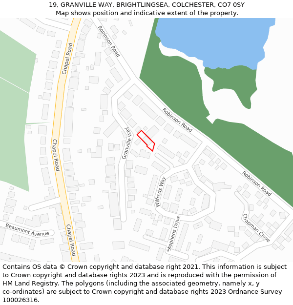 19, GRANVILLE WAY, BRIGHTLINGSEA, COLCHESTER, CO7 0SY: Location map and indicative extent of plot