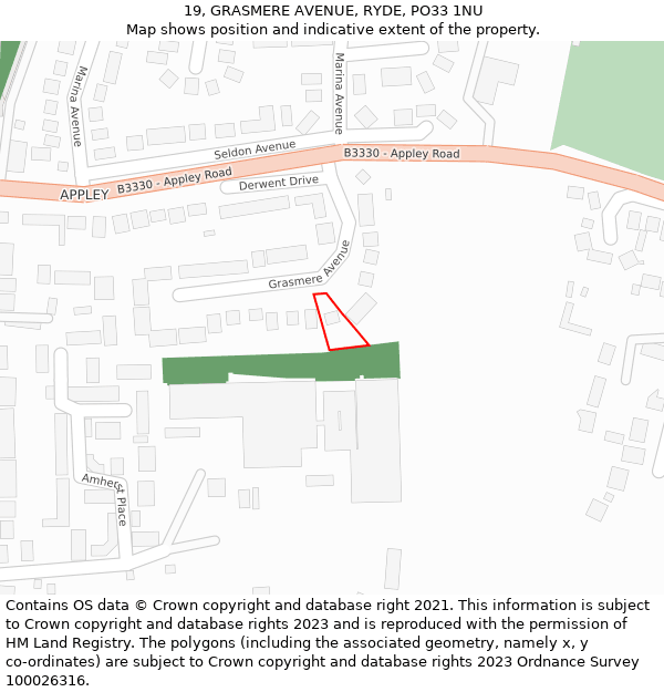 19, GRASMERE AVENUE, RYDE, PO33 1NU: Location map and indicative extent of plot