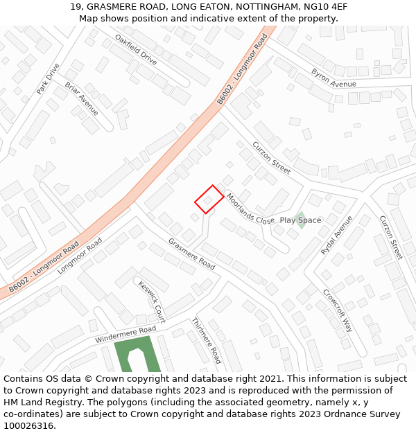 19, GRASMERE ROAD, LONG EATON, NOTTINGHAM, NG10 4EF: Location map and indicative extent of plot
