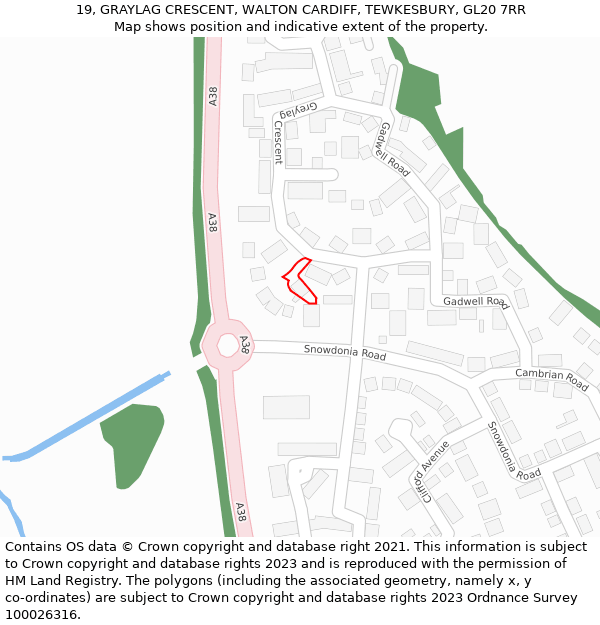 19, GRAYLAG CRESCENT, WALTON CARDIFF, TEWKESBURY, GL20 7RR: Location map and indicative extent of plot