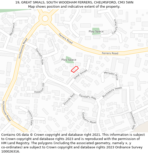 19, GREAT SMIALS, SOUTH WOODHAM FERRERS, CHELMSFORD, CM3 5WN: Location map and indicative extent of plot