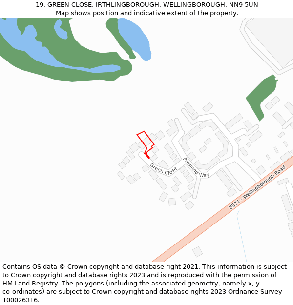 19, GREEN CLOSE, IRTHLINGBOROUGH, WELLINGBOROUGH, NN9 5UN: Location map and indicative extent of plot