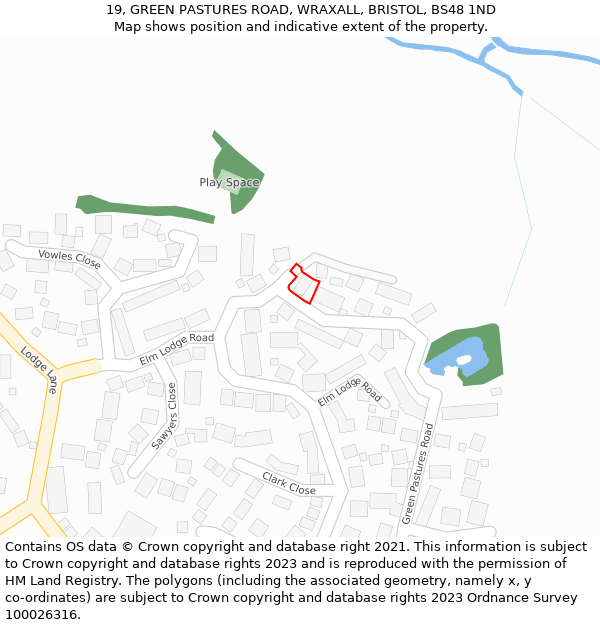 19, GREEN PASTURES ROAD, WRAXALL, BRISTOL, BS48 1ND: Location map and indicative extent of plot