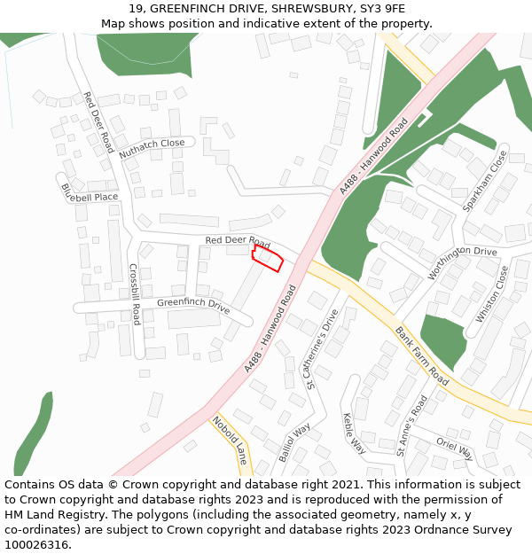 19, GREENFINCH DRIVE, SHREWSBURY, SY3 9FE: Location map and indicative extent of plot