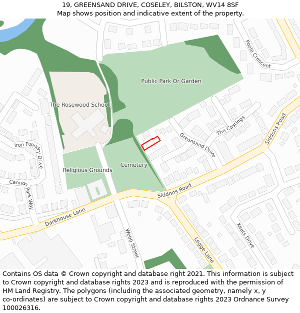 19, GREENSAND DRIVE, COSELEY, BILSTON, WV14 8SF: Location map and indicative extent of plot