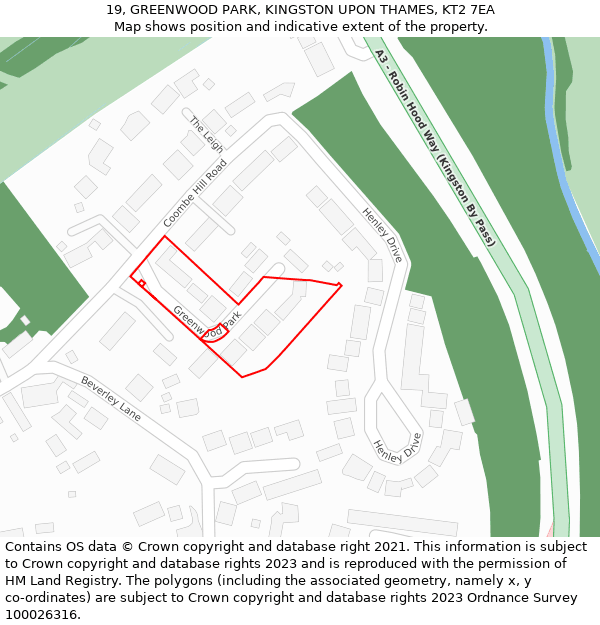 19, GREENWOOD PARK, KINGSTON UPON THAMES, KT2 7EA: Location map and indicative extent of plot