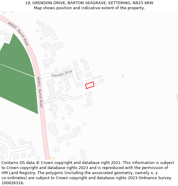 19, GRENDON DRIVE, BARTON SEAGRAVE, KETTERING, NN15 6RW: Location map and indicative extent of plot