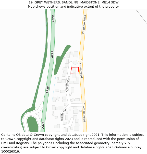 19, GREY WETHERS, SANDLING, MAIDSTONE, ME14 3DW: Location map and indicative extent of plot