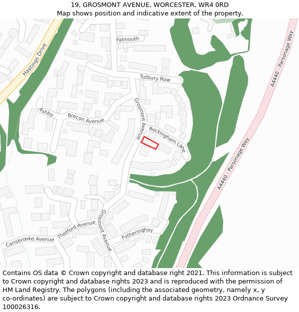 19, GROSMONT AVENUE, WORCESTER, WR4 0RD: Location map and indicative extent of plot