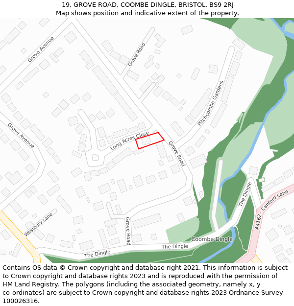 19, GROVE ROAD, COOMBE DINGLE, BRISTOL, BS9 2RJ: Location map and indicative extent of plot