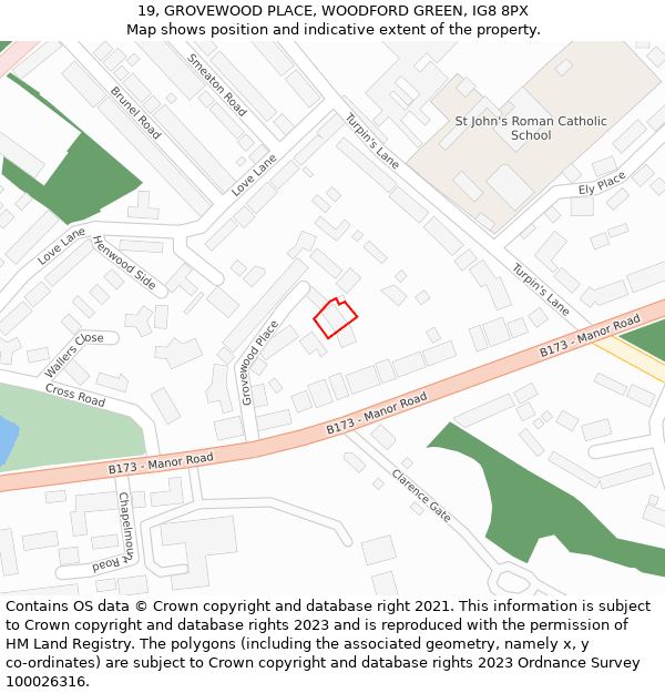 19, GROVEWOOD PLACE, WOODFORD GREEN, IG8 8PX: Location map and indicative extent of plot