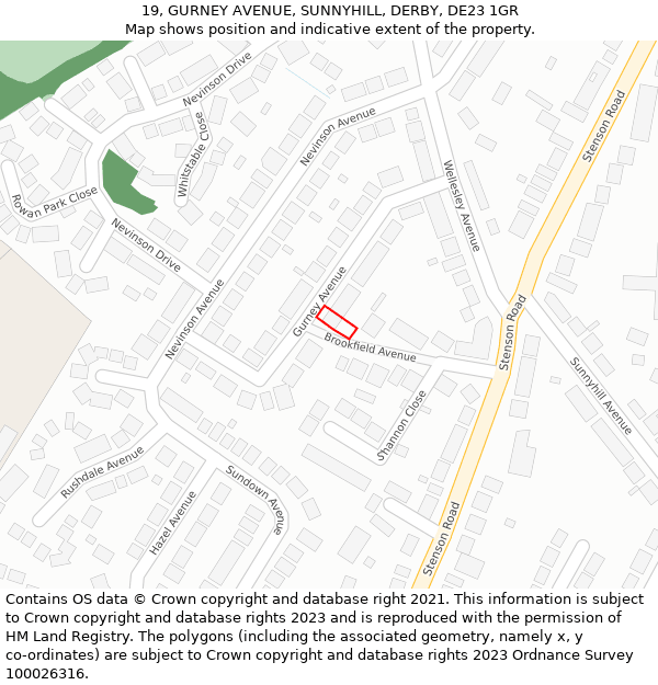 19, GURNEY AVENUE, SUNNYHILL, DERBY, DE23 1GR: Location map and indicative extent of plot