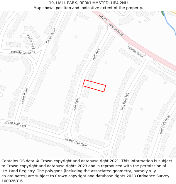 19, HALL PARK, BERKHAMSTED, HP4 2NU: Location map and indicative extent of plot