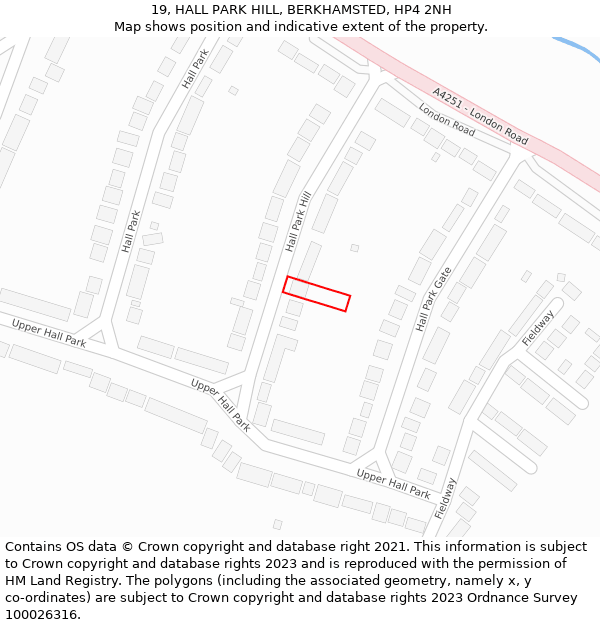 19, HALL PARK HILL, BERKHAMSTED, HP4 2NH: Location map and indicative extent of plot