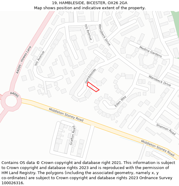 19, HAMBLESIDE, BICESTER, OX26 2GA: Location map and indicative extent of plot