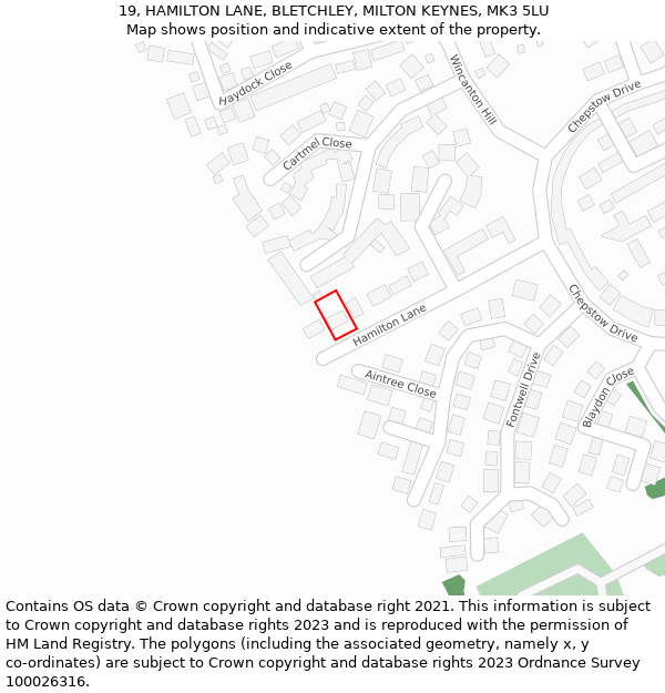 19, HAMILTON LANE, BLETCHLEY, MILTON KEYNES, MK3 5LU: Location map and indicative extent of plot