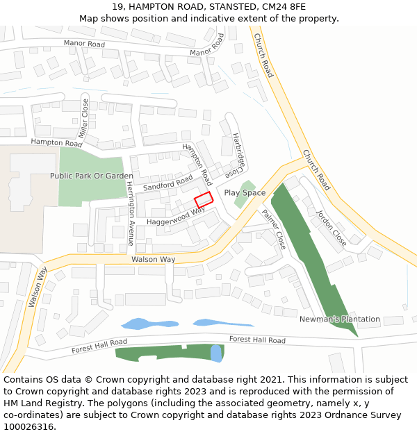 19, HAMPTON ROAD, STANSTED, CM24 8FE: Location map and indicative extent of plot