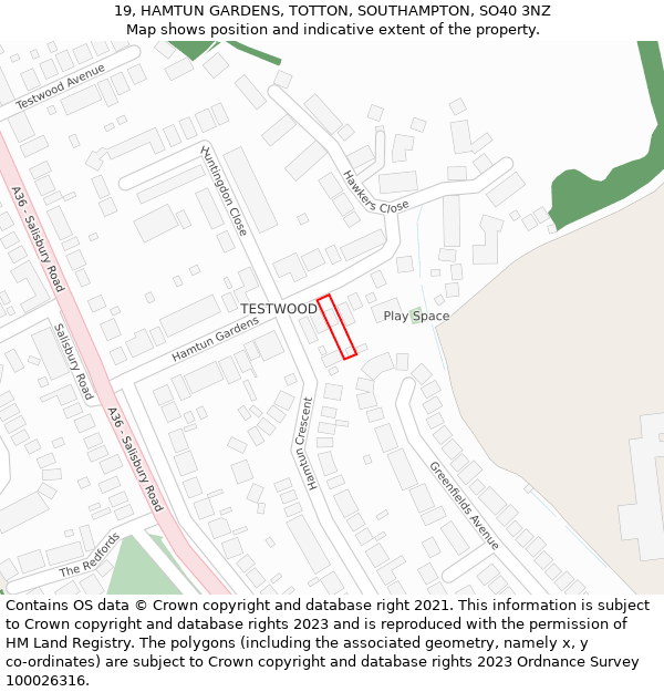 19, HAMTUN GARDENS, TOTTON, SOUTHAMPTON, SO40 3NZ: Location map and indicative extent of plot