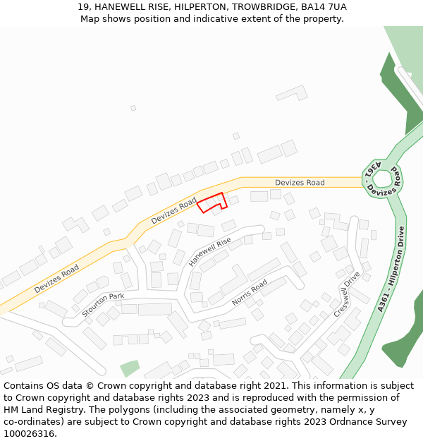 19, HANEWELL RISE, HILPERTON, TROWBRIDGE, BA14 7UA: Location map and indicative extent of plot