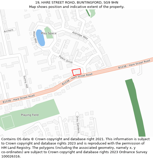 19, HARE STREET ROAD, BUNTINGFORD, SG9 9HN: Location map and indicative extent of plot