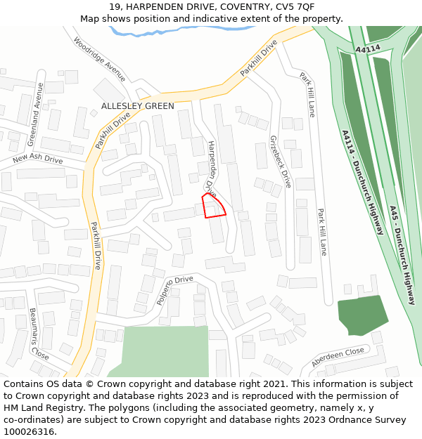 19, HARPENDEN DRIVE, COVENTRY, CV5 7QF: Location map and indicative extent of plot