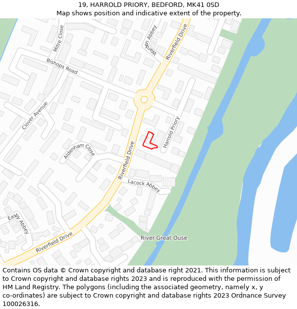 19, HARROLD PRIORY, BEDFORD, MK41 0SD: Location map and indicative extent of plot