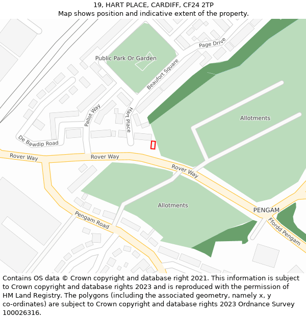 19, HART PLACE, CARDIFF, CF24 2TP: Location map and indicative extent of plot