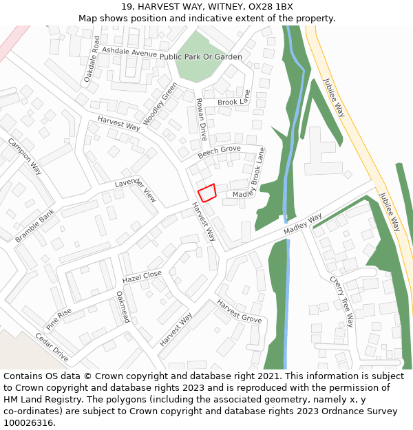 19, HARVEST WAY, WITNEY, OX28 1BX: Location map and indicative extent of plot