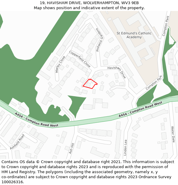 19, HAVISHAM DRIVE, WOLVERHAMPTON, WV3 9EB: Location map and indicative extent of plot