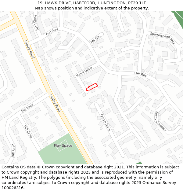 19, HAWK DRIVE, HARTFORD, HUNTINGDON, PE29 1LF: Location map and indicative extent of plot