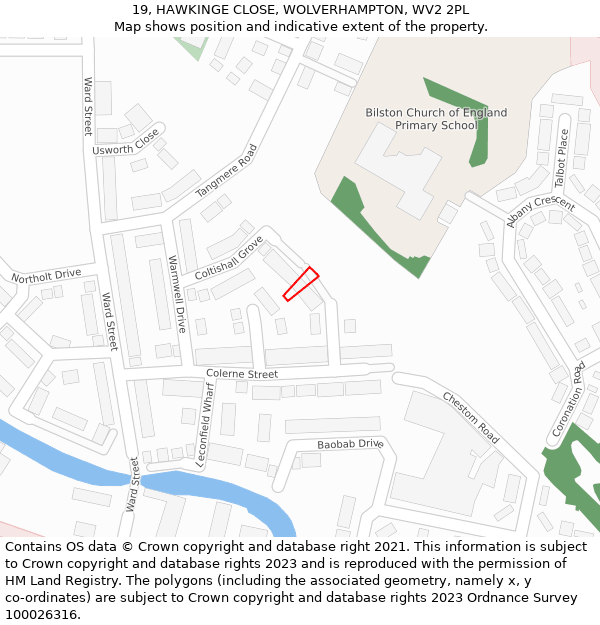 19, HAWKINGE CLOSE, WOLVERHAMPTON, WV2 2PL: Location map and indicative extent of plot