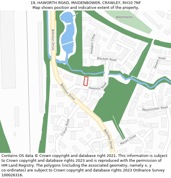 19, HAWORTH ROAD, MAIDENBOWER, CRAWLEY, RH10 7NF: Location map and indicative extent of plot