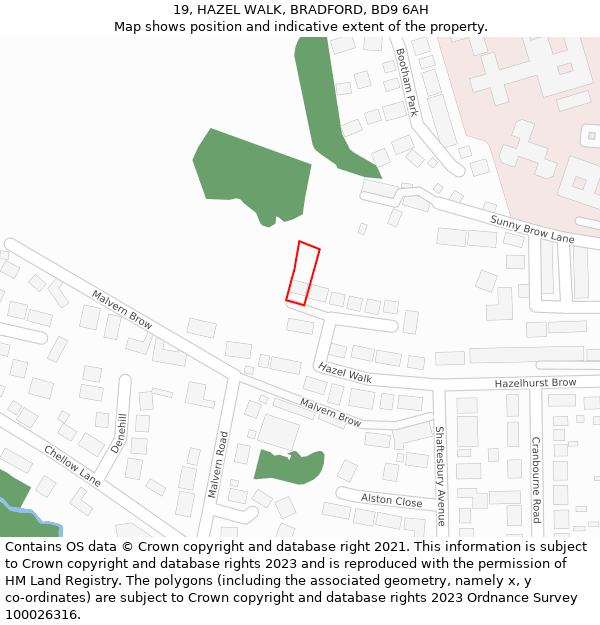 19, HAZEL WALK, BRADFORD, BD9 6AH: Location map and indicative extent of plot